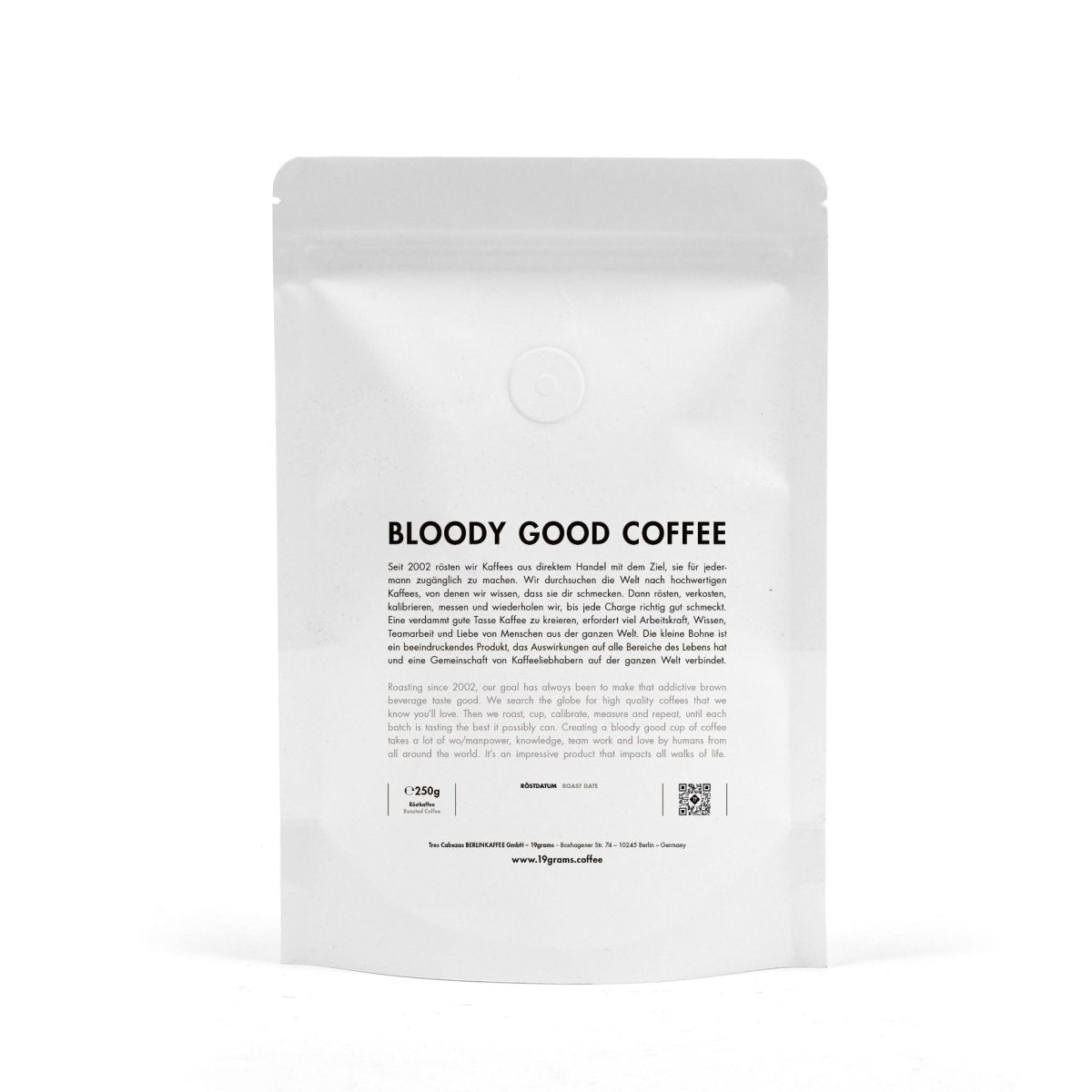 19grams Kaffeeverpackung Rückseite – Label Design Specialty Coffee Produktmockup