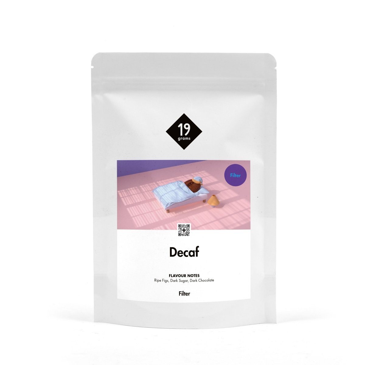 19grams Decaf 250g Kaffee Tüte mit schlafender Bohne