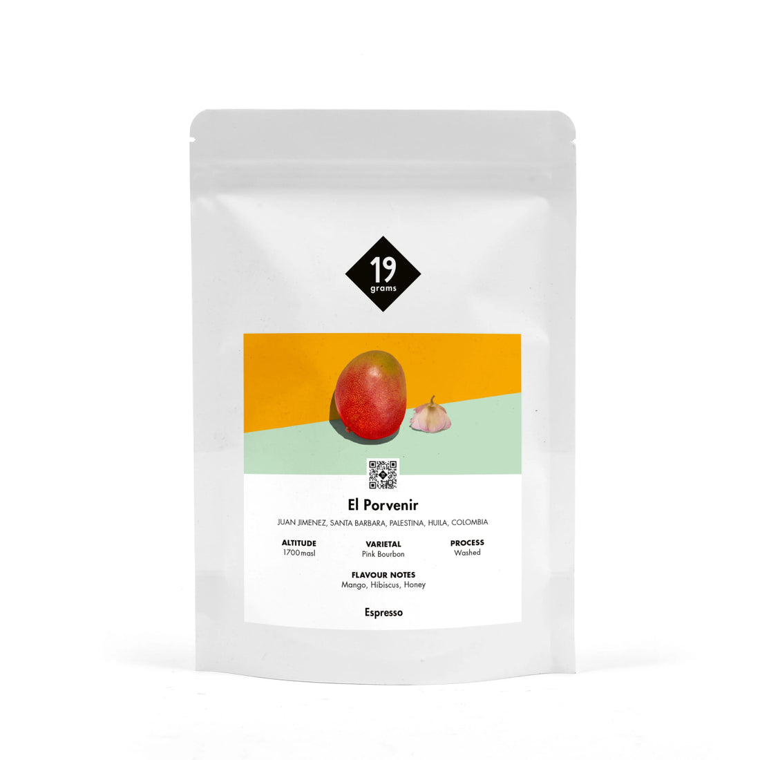 19grams El Porvenir Kolumbien Espresso Kaffeebeutel – Specialty Coffee mit Noten von Mango und Honig, geröstet von 19grims.com Roasters Berlin