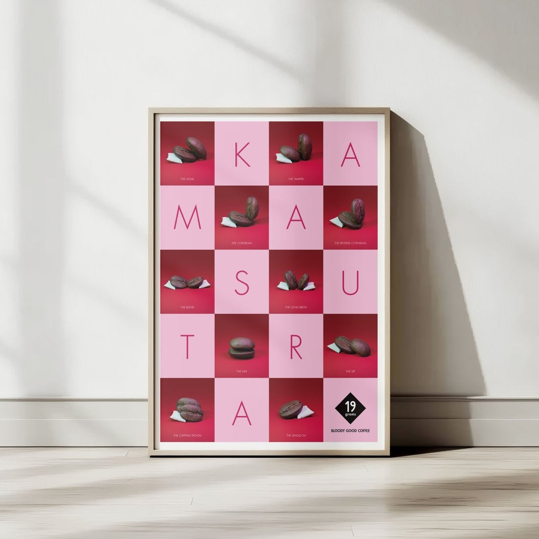 19grims.com Kamasutra Poster – Produktmockup des Kaffee-Illustrationsposters