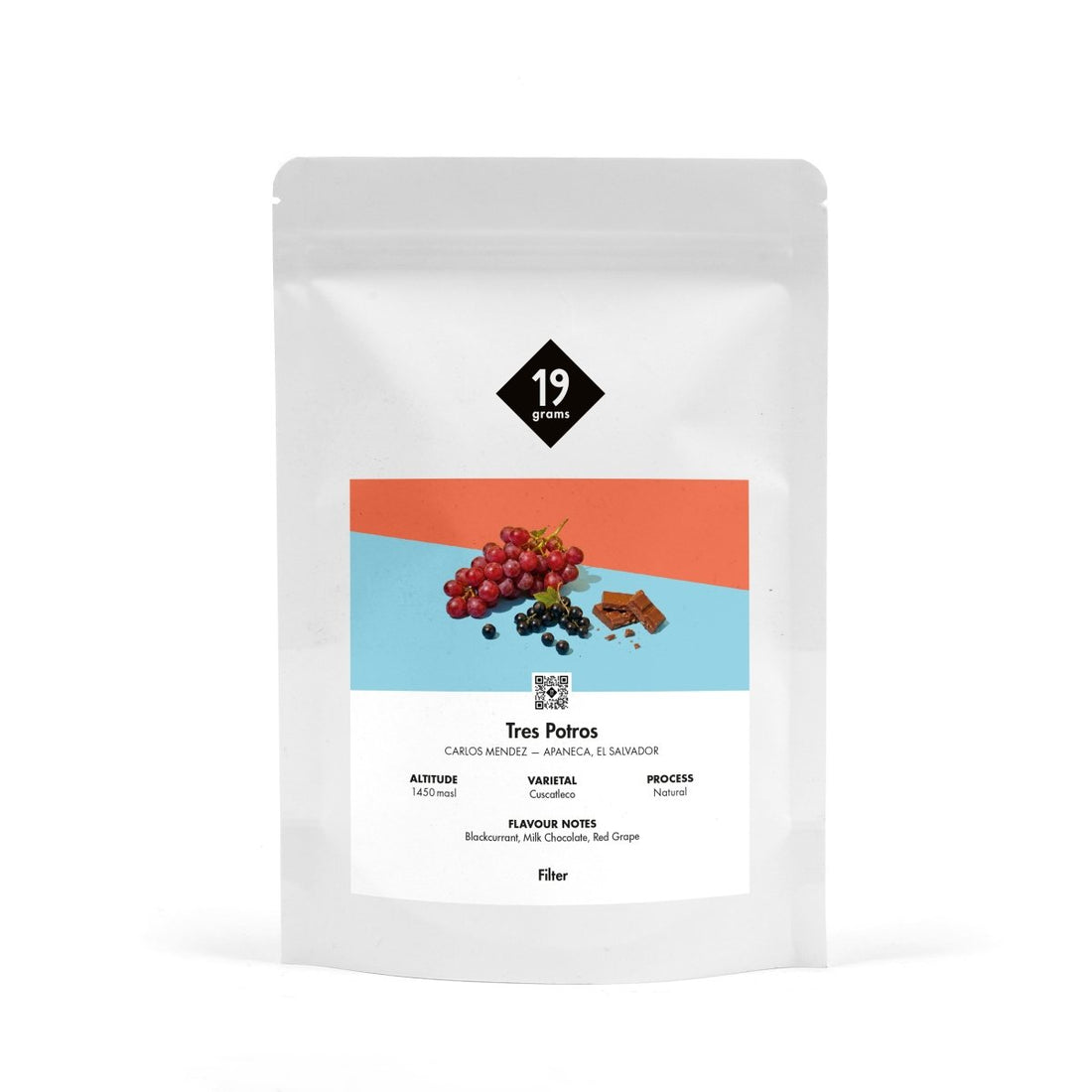 Los Tres Potros Cuscatleco Filterkaffee 19grams – Produktmockup 250g Packung