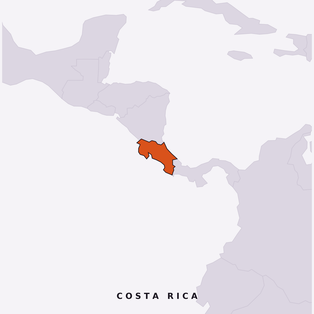 Karte mit hervorgehobenem Anbauland Costa Rica – Herkunft des Kaffees von 19grams