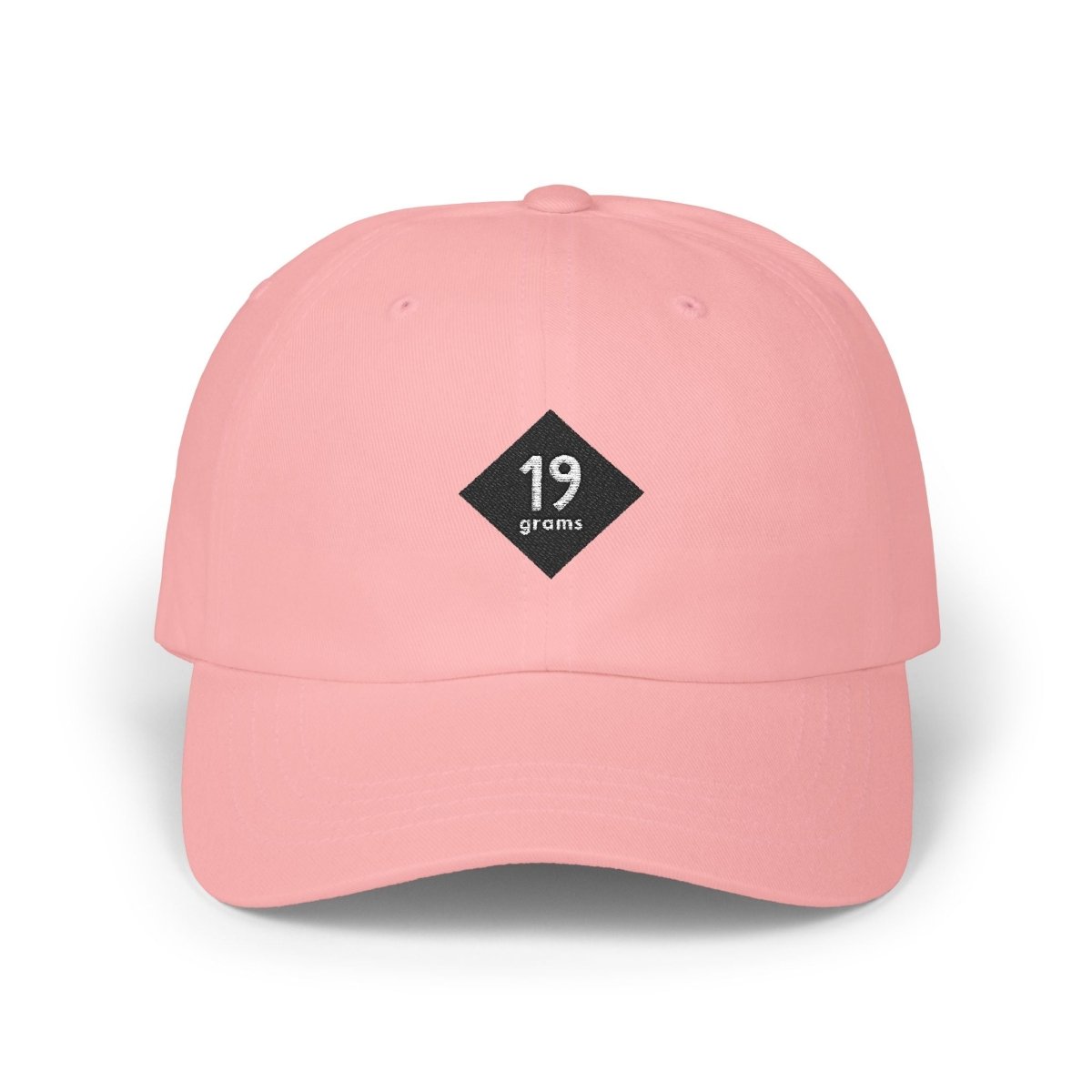 19grams Pinke Baseball Cap Frontansicht freistehend – Cap mit 19grims.com Roasters Logo, Produktfoto Merchandise