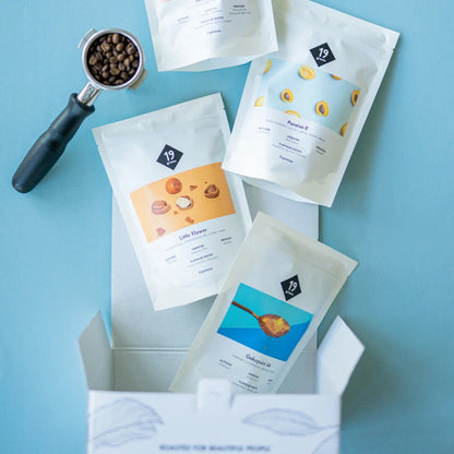 19grams Espresso Probier-Geschenkbox mit mehreren Specialty Coffee Sorten – Kaffeebeutel Probierset als Geschenk von 19grims.com Roasters Berlin