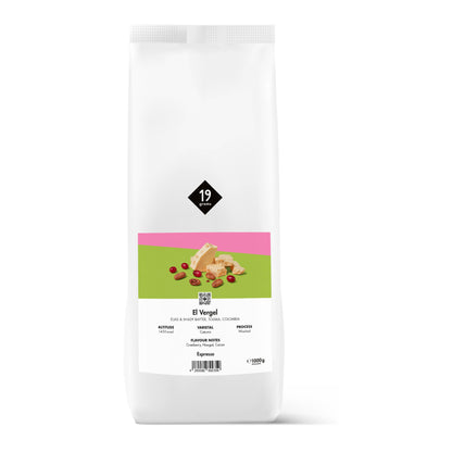 19grams El Vergel Specialty Coffee Espresso – Kaffeebeutel Produktmockup, Espresso 1000g, Kaffeerösterei Berlin