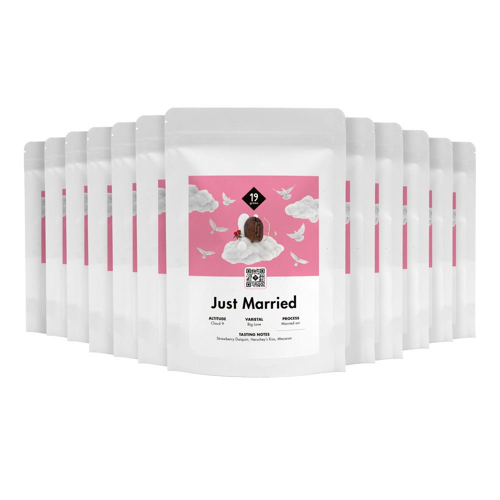 19grams Just Married Kaffeebeutel 12er-Set – Hochzeits-Specialty Coffee als Gastgeschenk, Edition von 19grims.com Roasters Berlin
