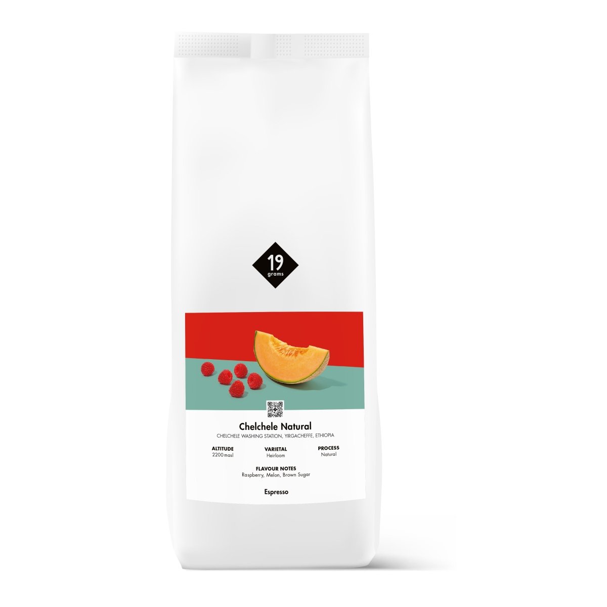 19grams Chelchele Espresso Bohnen in der 1kg Tüte mit Noten von Melone und Himbeeren